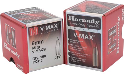 Hornady 22415 V-Max 6mm .243 65 gr V 100 Per Box/ 40 Case view 2