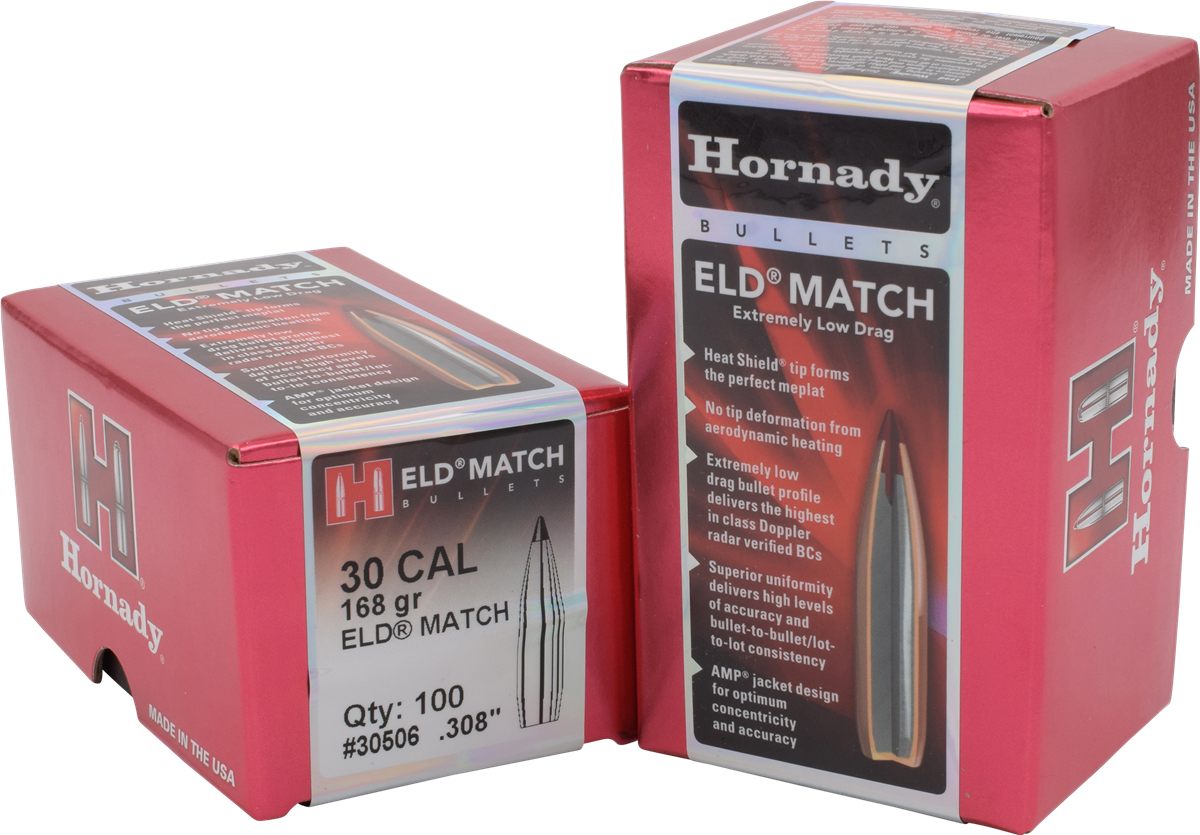 Hornady 30506 ELD Match 30 Cal .308 168 gr Extremely Low Drag 100 Per Box/