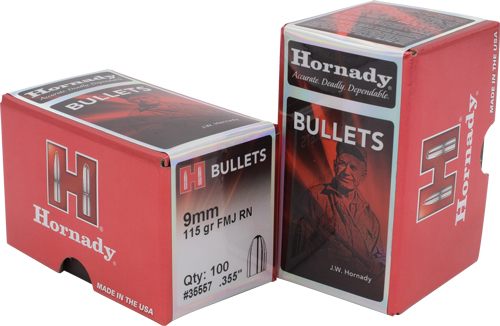 Hornady 35557 FMJ Handgun 9mm .355 115 gr Full Metal Jacket Round Nose 100