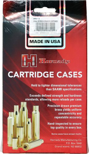 Hornady Unprimed Brass Rifle Cartridge Cases .222 Rem 50/ct