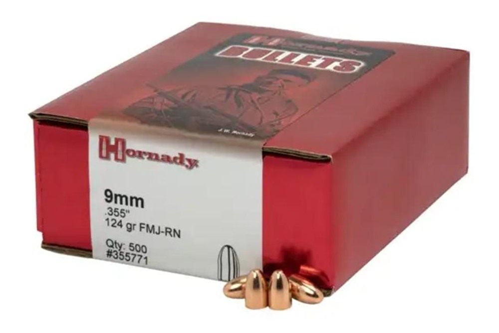 Hornady Reloading Handgun Bullets 9mm .355in 124 gr Fmjrn 500/ct view 2