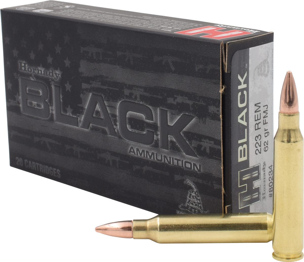 Hornady 80234 Black 223 Rem 62gr Full Metal Jacket 20 Per Box/10 Case
