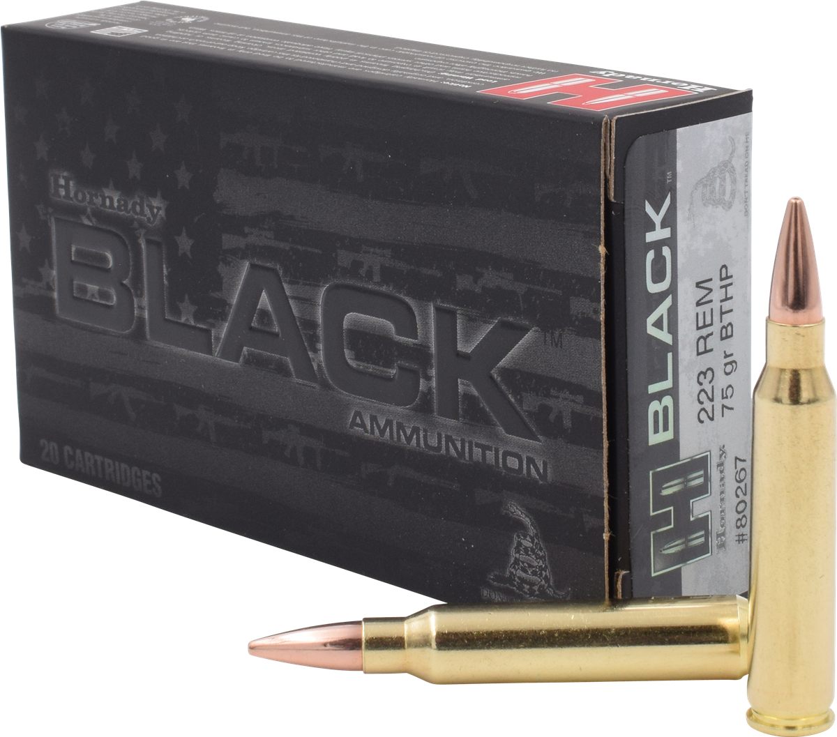 Hornady 80267 Black 223 Rem 75gr Boat Tail Hollow Point 20 Per Box/10 Case