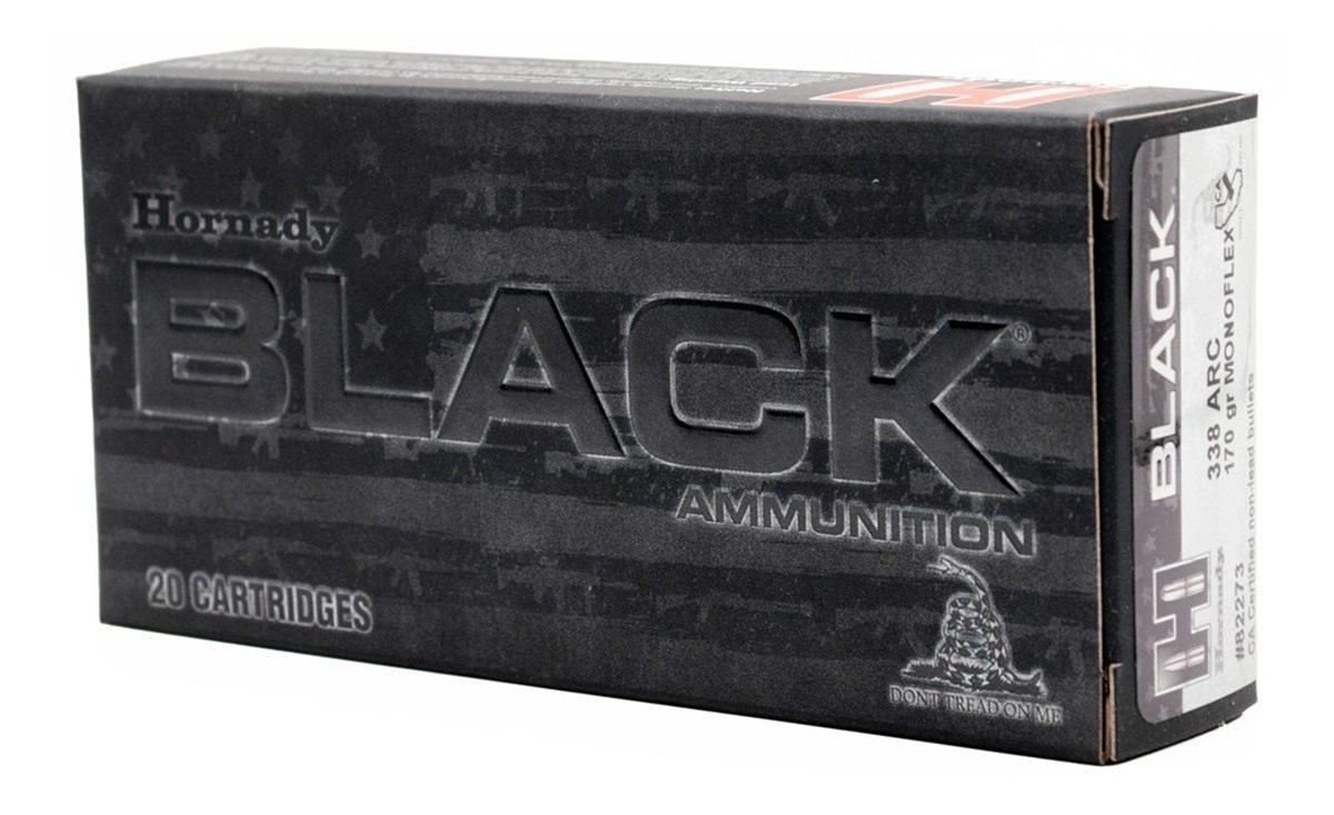 Hornady Black Monoflex Rifle Ammunition 338 Arc 170gr PT 2075 fps 20/ct view 2