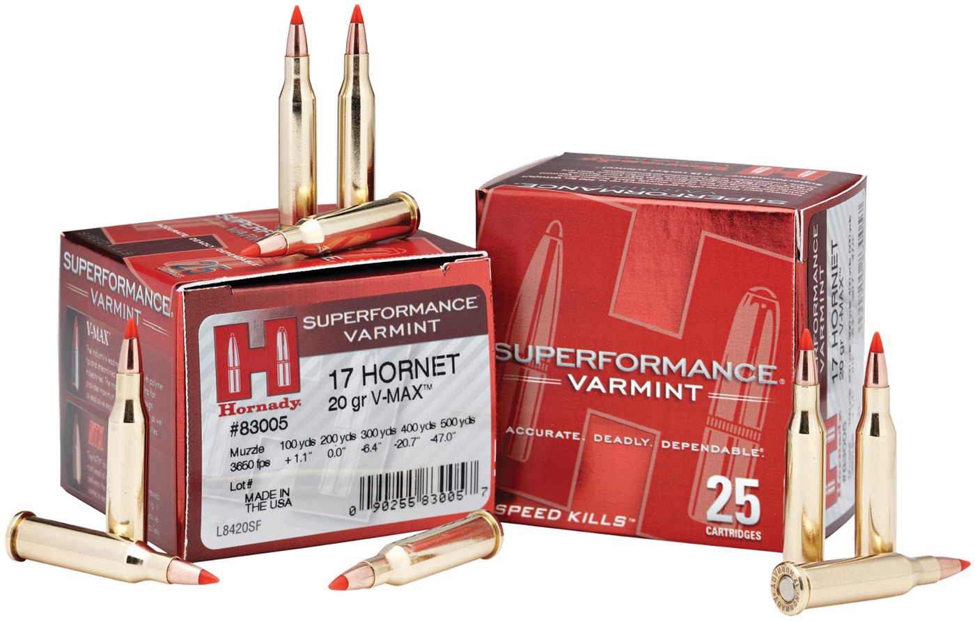 Hornady 83005 Superformance Varmint 17 Hornet 20gr V Max 25 Per Box/10 Case