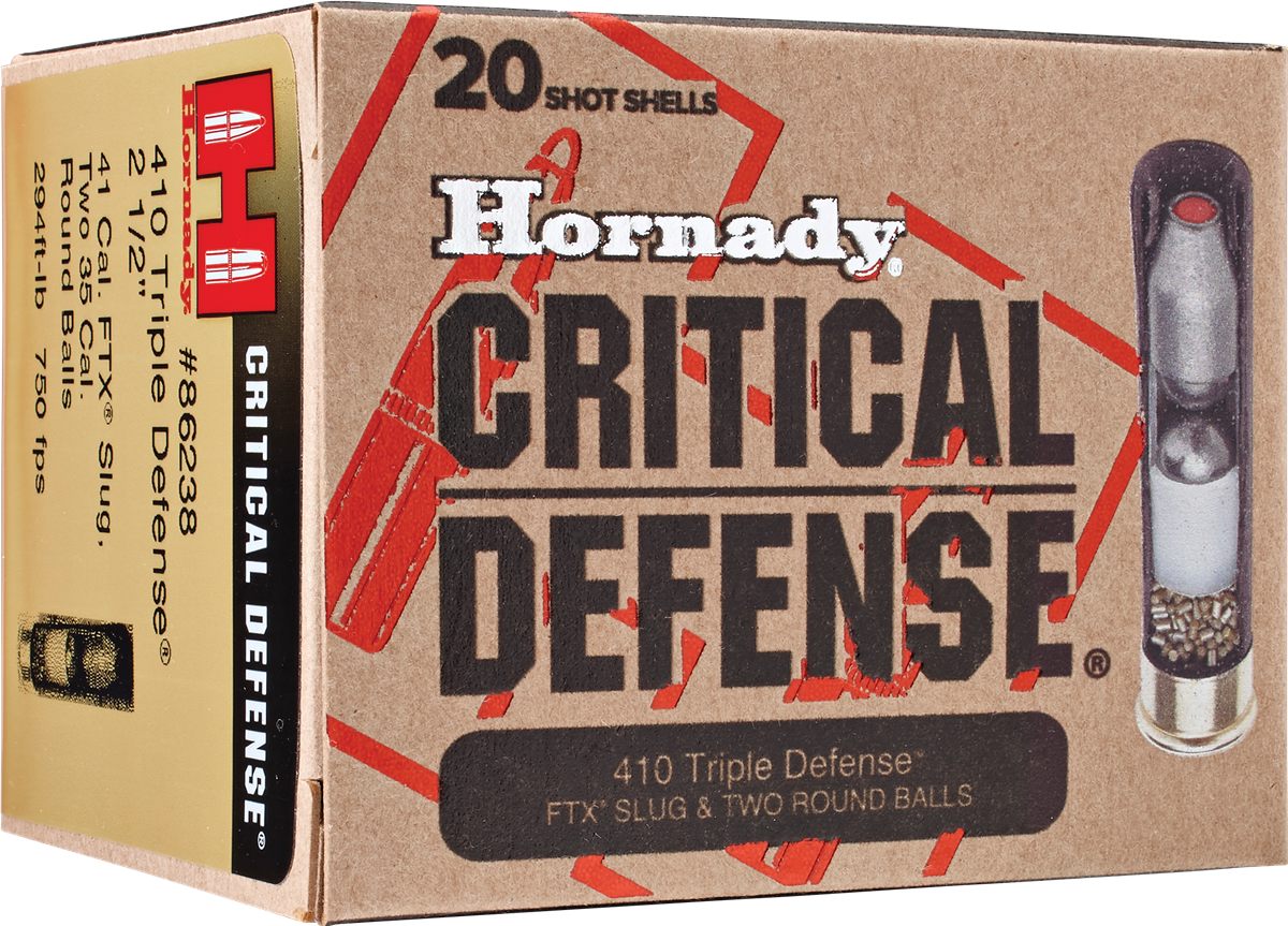 Hornady 410 Critical Defense Shotgun Ammunition ga 2 1/2in 1 slug 2 balls 0