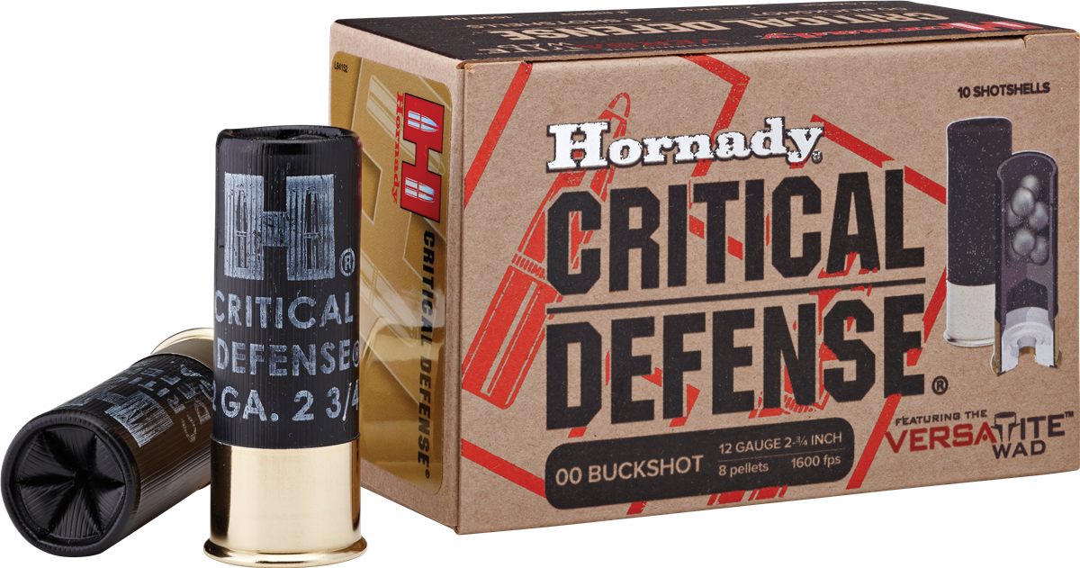 Hornady Critical Defense Shotgun Ammunition 12 ga 2-3/4in 8 plts 00 1600 fp