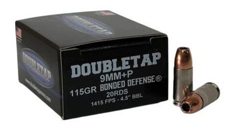 Double Tap Ammunition Bonded Defense Handgun 9mm(+P) 115gr JHP 1415 fps 20/