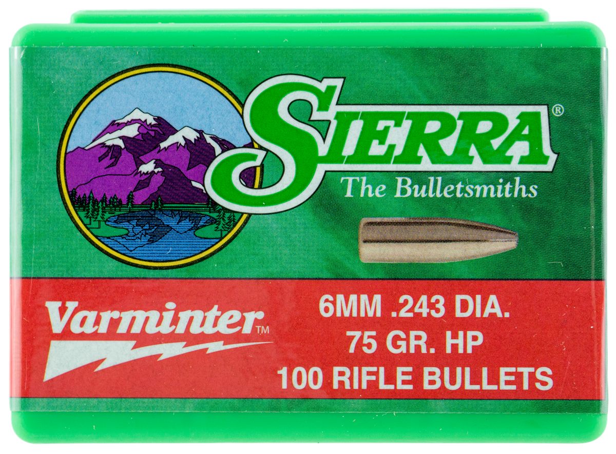 Sierra Varminter Rifle Bullets 6mm .243in 75 gr HP 100/ct