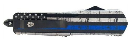 Templar Knife SBTB231 Gen II Back The Blue Small 2.69" OTF Tanto Plain Black Oxide Stonewashed 440C SS Blade, 4.31" Black & White w/Blue Line Aluminum Handle, Glass Breaker view 2