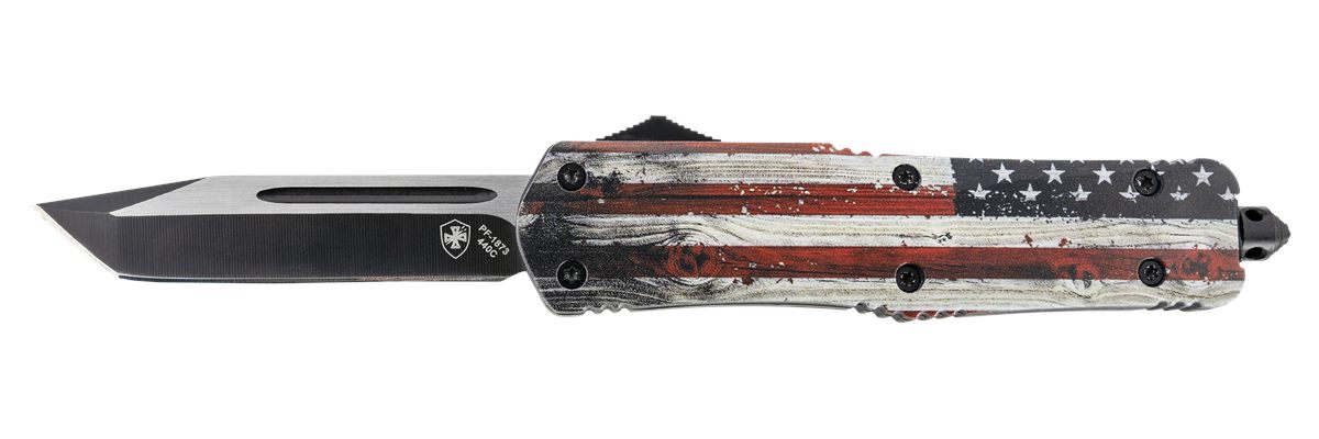 Templar Knife LWUS231 Gen II Wood US Flag Large 3.50in OTF Tanto Plain Blac