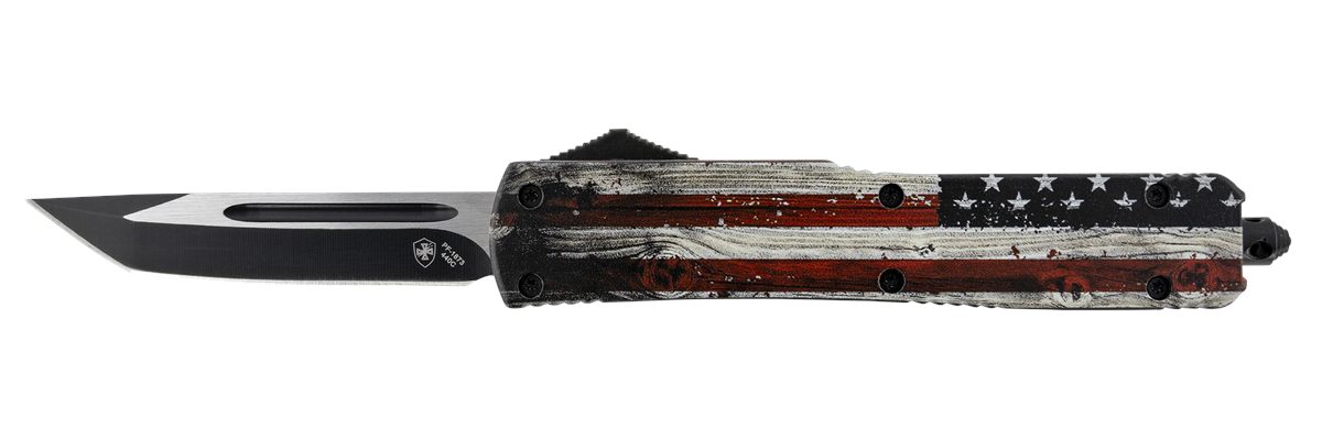 Templar Knife MWUS231 Gen II Wood US Flag Slim 3.43in OTF Tanto Plain Black