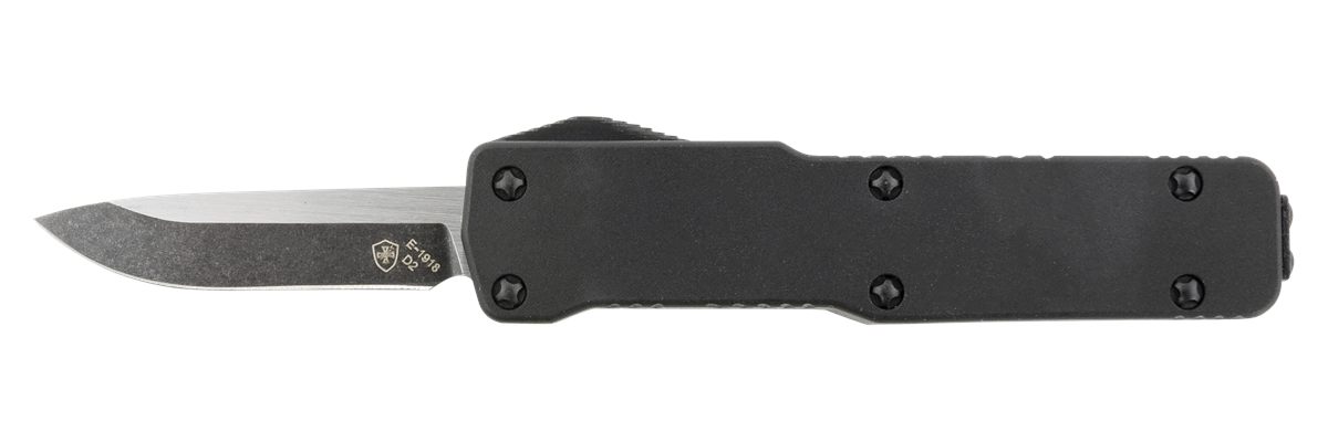 Templar Knife CABR321 Premium LW  Micro 1.85" OTF Drop Point Plain Black Oxide Stonewashed D2 Steel Blade, 3.50" Black Aluminum Handle, California Legal