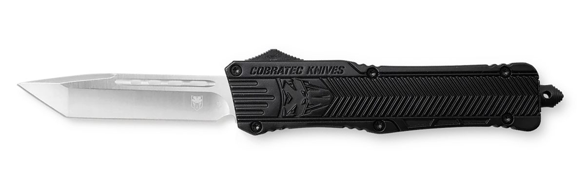 CobraTec Knives LBCTK1LTNS CTK-1 Large 3.25" OTF Tanto Plain D2 Steel Blade/Black Aluminum Handle Features Glass Breaker Includes Pocket Clip