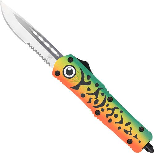 Cobratec Knives Medium FS3 OTF Green Lure 3in Drop Point Serrated SS