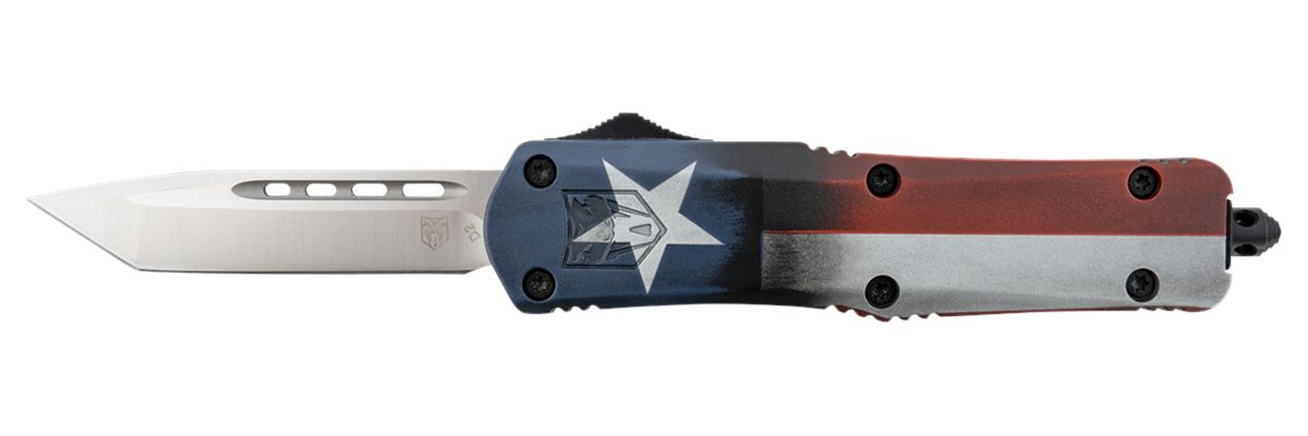 Cobra TEC Knives MCTXFS3TNS FS-3 Texas Flag Medium 3in OTF Tanto Plain Sati