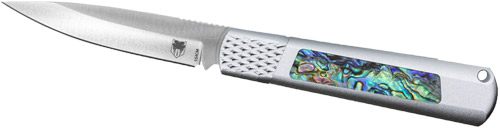 Cobratec Knives Gideon Hidden Release 3in Abalone Inserts Aluminum
