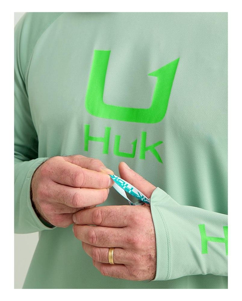 Marolina HUK Icon Crew Long Sleeve Shirt Fog Green S