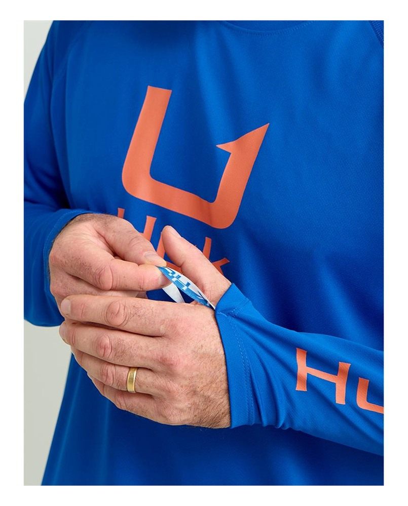 Marolina HUK Icon Crew Long Sleeve Shirt Ocean Blue S