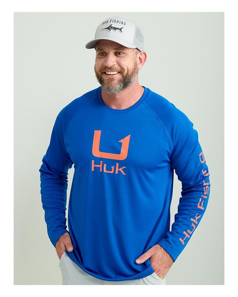 Marolina HUK Icon Crew Long Sleeve Shirt Ocean Blue 2XL view 3