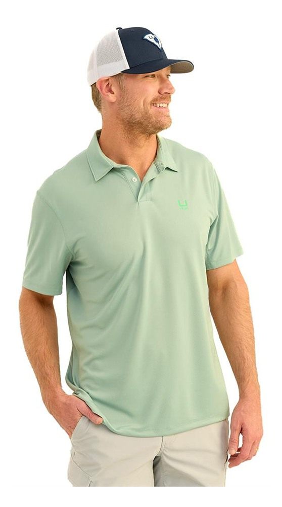 Marolina HUK Icon Polo Short Sleeve Shirt Fog Green L view 3