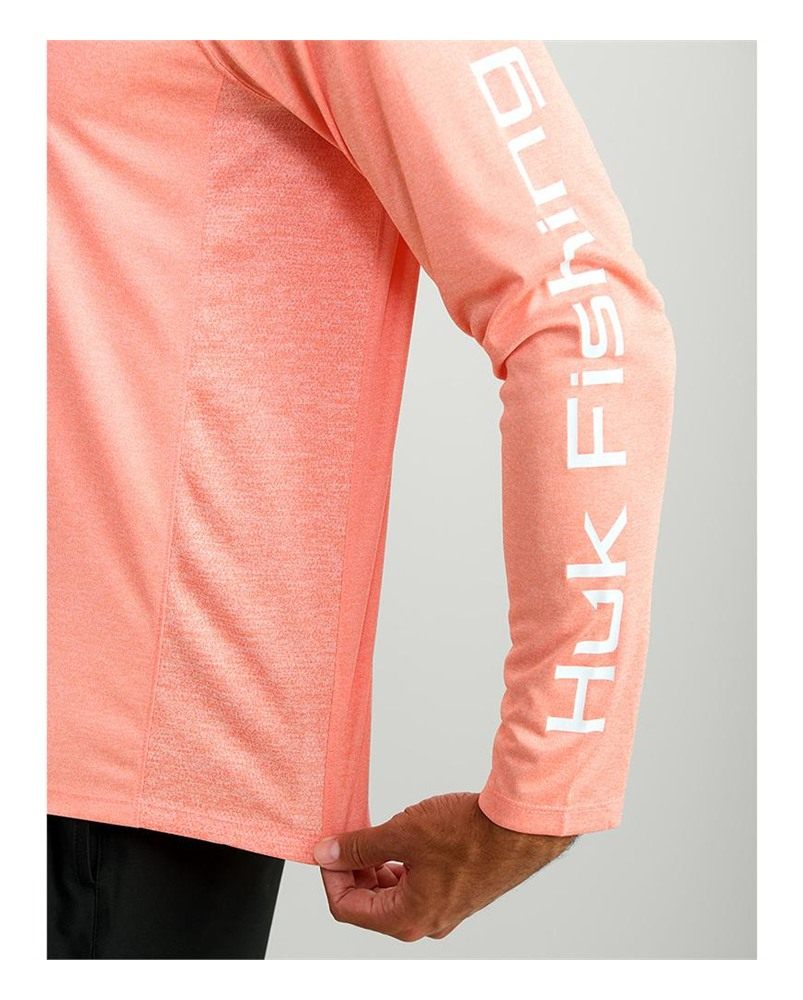 Marolina HUK Vented Pursuit Long Sleeve Shirt Fresh Salmon Heather S