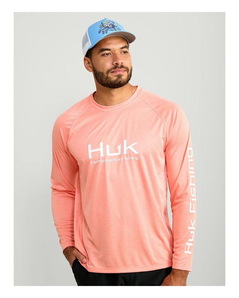 Marolina HUK Vented Pursuit Long Sleeve Shirt Fresh Salmon Heather S view 2