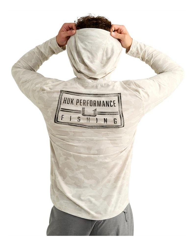 Marolina HUK Drift Performance Hoodie Long Sleeve Shirt Silver Birch Camo S view 3