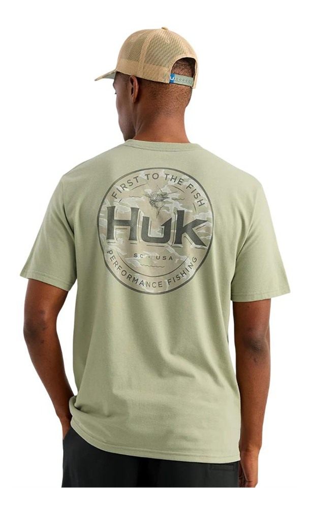 Marolina HUK Marlin Circle Short Sleeve Pocket Shirt Seagrass M