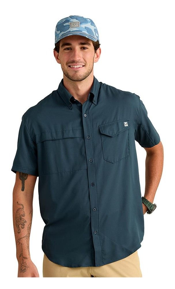 Marolina HUK Tide Point Short Sleeve Button Down Shirt Sea Storm S view 4