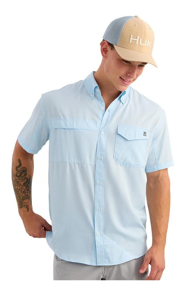 Marolina HUK Tide Point Short Sleeve Button Down Shirt Coastal Drift L view 5
