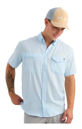 Marolina HUK Tide Point Short Sleeve Button Down Shirt Coastal Drift 2XL