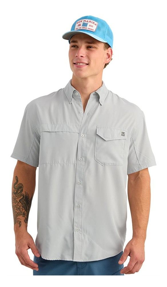 Marolina HUK Tide Point Short Sleeve Button Down Shirt Seagull L view 7