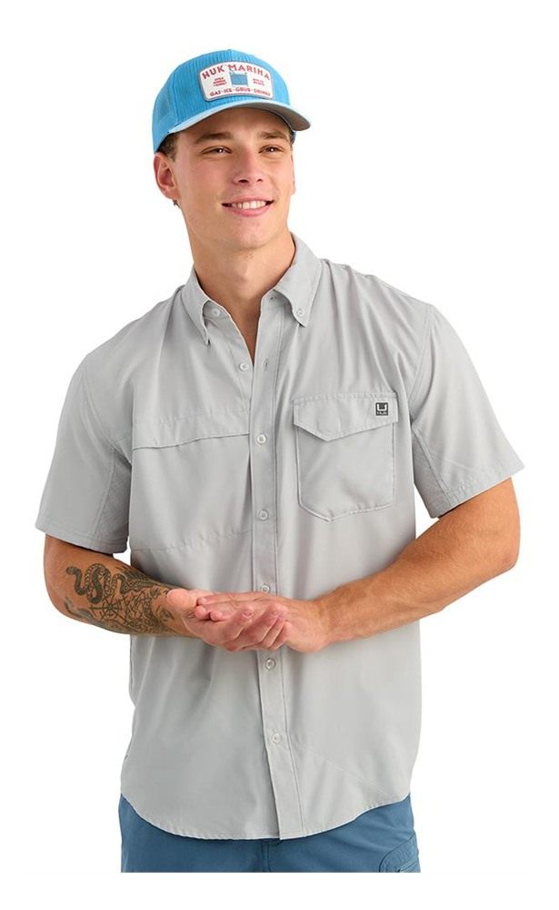 Marolina HUK Tide Point Short Sleeve Button Down Shirt Seagull XL view 6