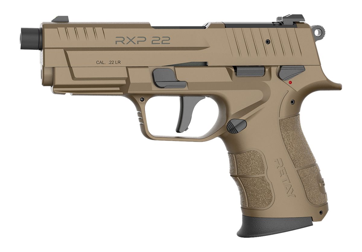 Retay USA RXP22FDE10TH RXP  22 LR 10+1 4" Black Threaded Barrel, Flat Dark Earth Cerakote RMR/RMSc Optic Ready/Serrated Slide, Flat Dark Earth Cerakote Polymer Frame w/Accessory Rail, Textured Grip