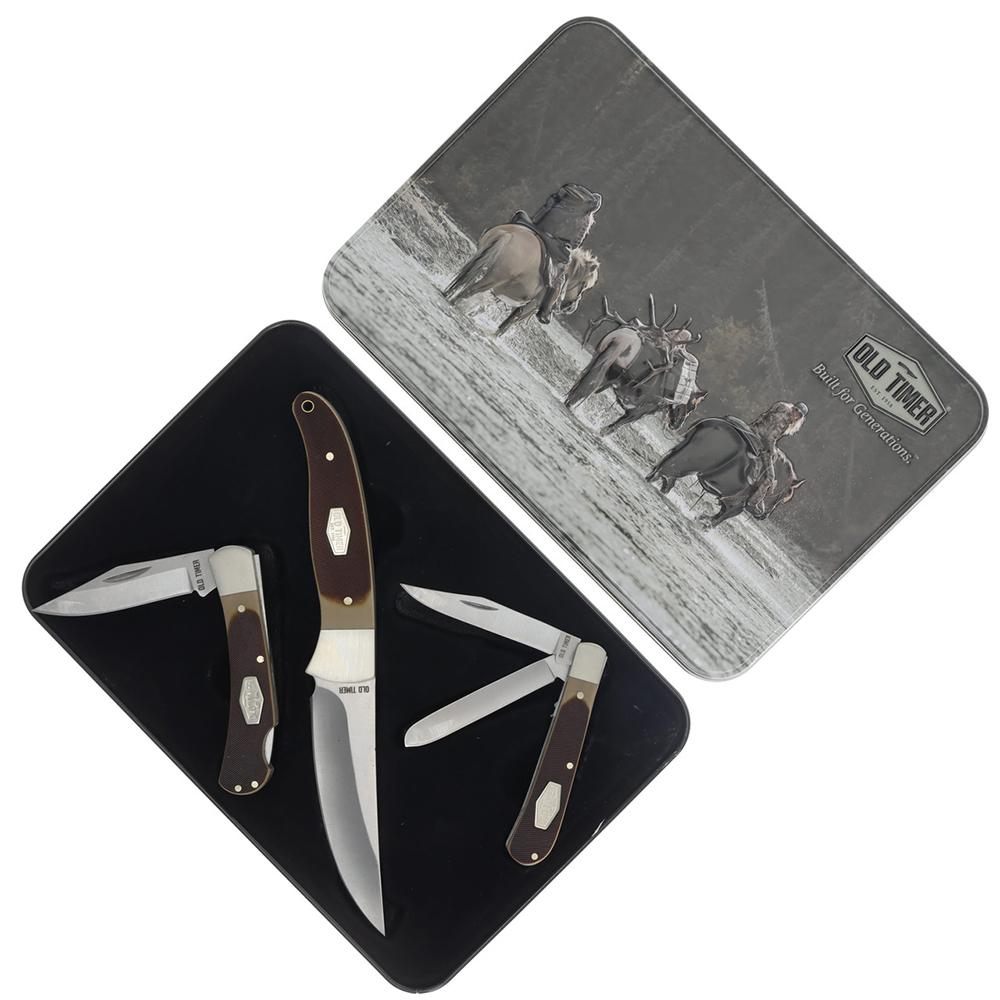 Old Timer Fixed/2 Folder Combo Sawcut Handle Gift Tin Q4 25'