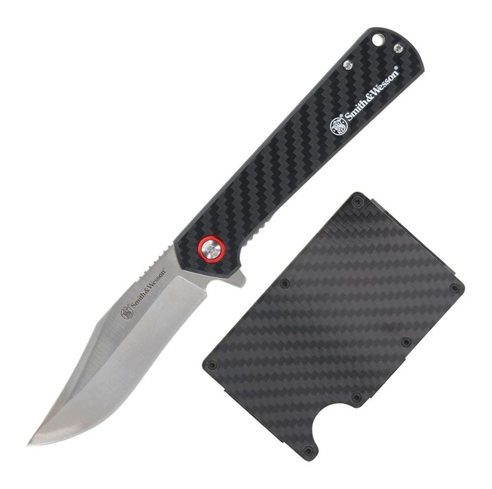 Smith Wesson Folding Knife and Wallet Combo 3/10in Clip Point Blade Black