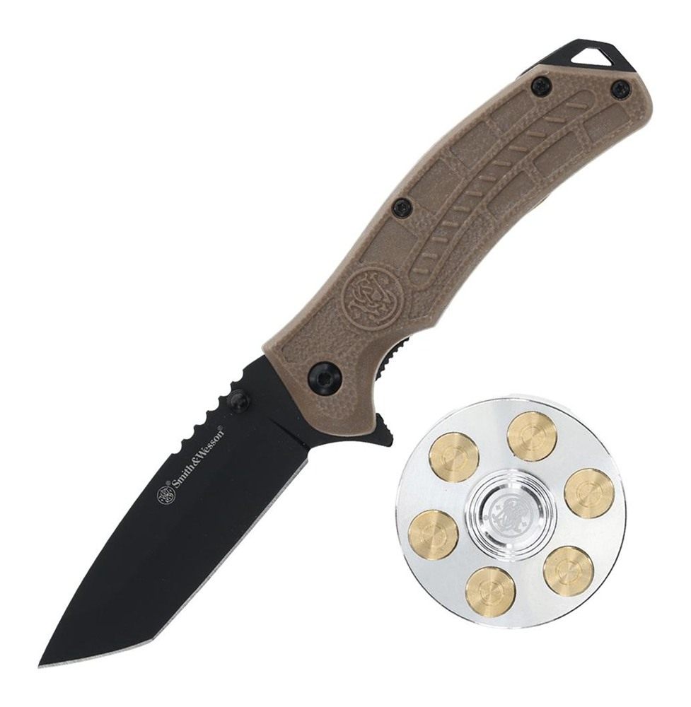 Smith Wesson Folding Knife and Fidget Spinner Combo 3in Tanto Blade Black B view 2