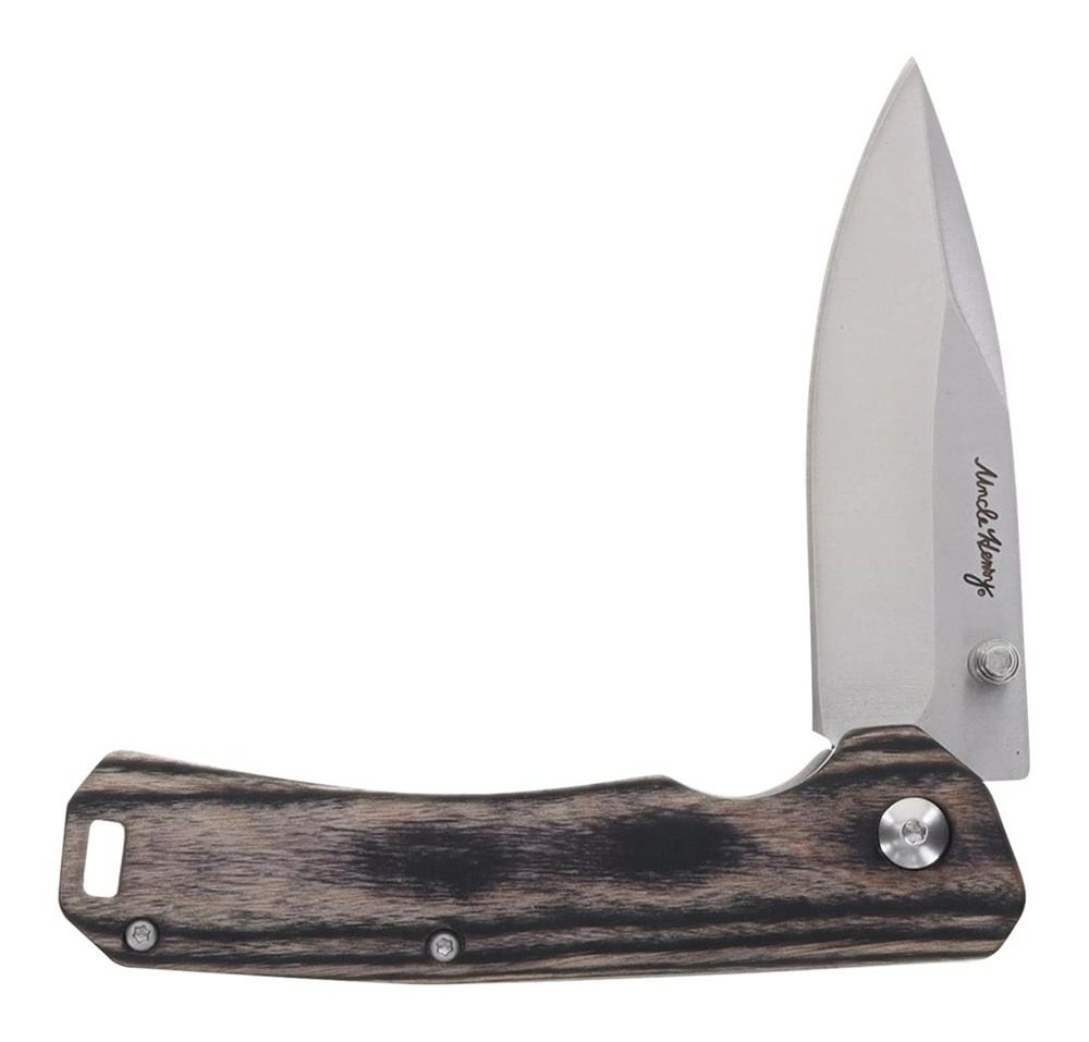 Uncle Henry Folding Knife 3in Drop Point Blade Brown Pakka Wood view 2