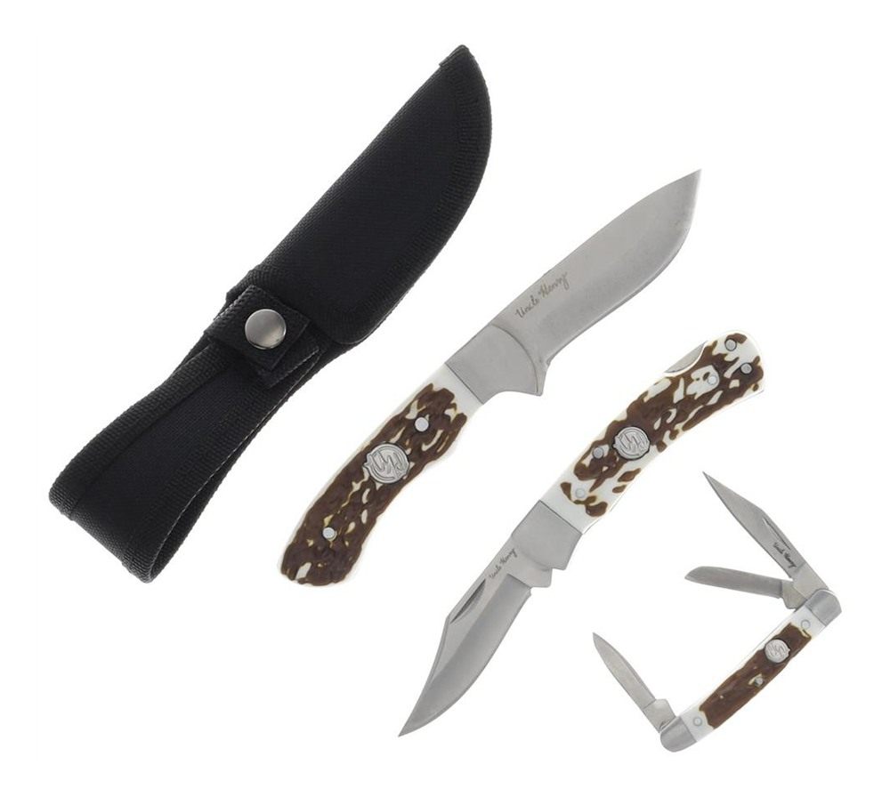 Uncle Henry Knife Combo with Tin 1 Fixed 2 Folding Knives