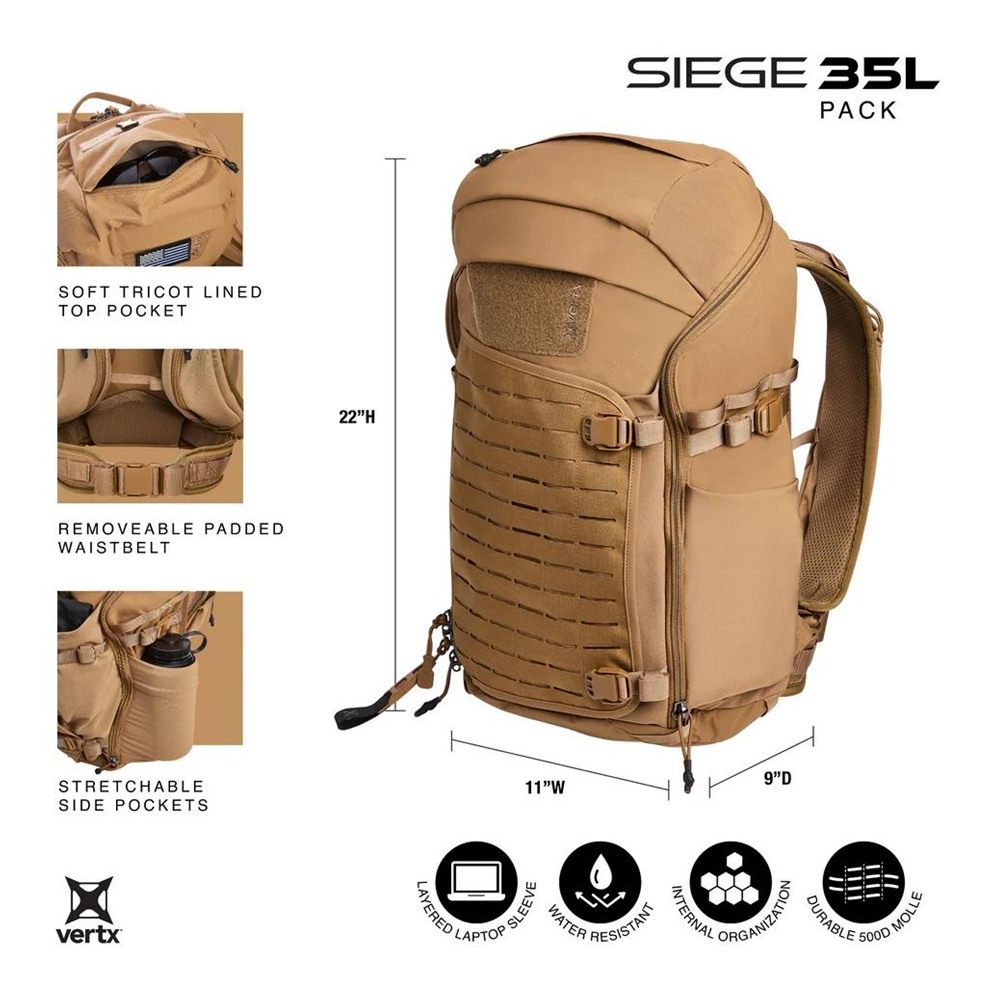 Fechheimer Vertx Siege 35L Tactical Backpack Coyote view 3