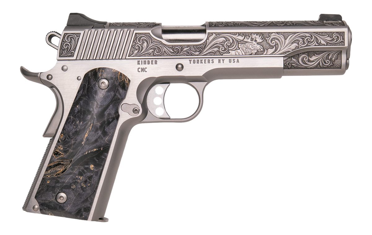 Firearms Cnc Kimber 1911 Wildlife 45 ACP 7+1 5in Burled Maple Wood Grip