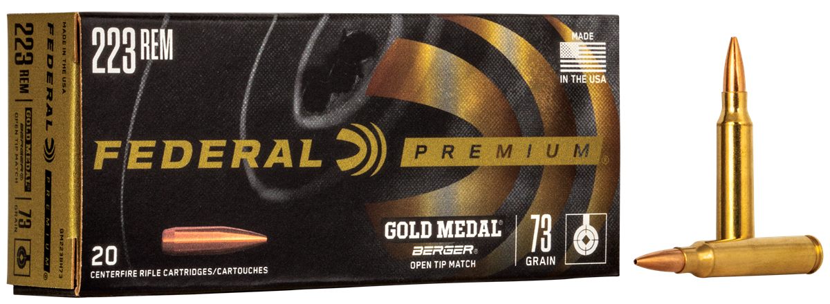 Federal GM223BH73 Premium Gold Medal 223 Rem 73gr Berger Open Tip Match 20