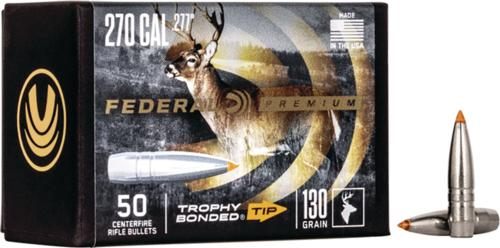 Federal Cartridge .277 Caliber 130GR Trophy Bonded TIP CB Bullet 50RD