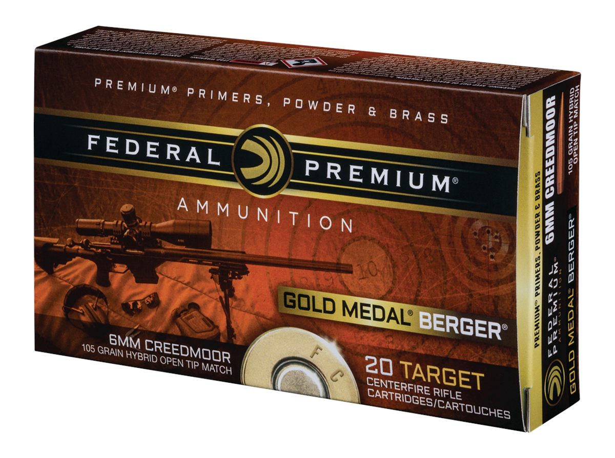 Federal GM65CRDBH1 Premium Gold Medal 6mmCreedmoor 105gr Berger Hybrid Open