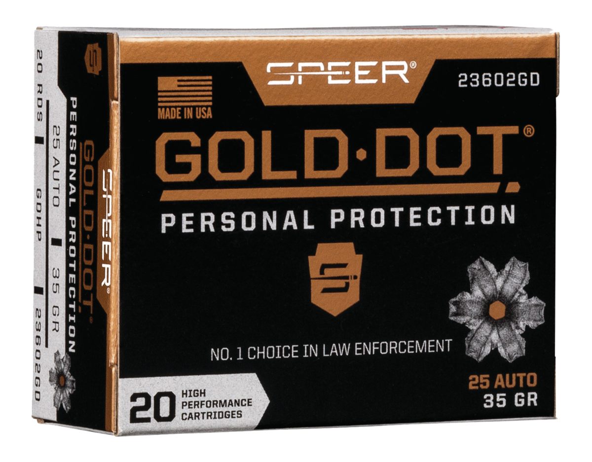 Speer 23602GD Gold Dot Personal Protection 25ACP 35gr Hollow Point 20 Box/1