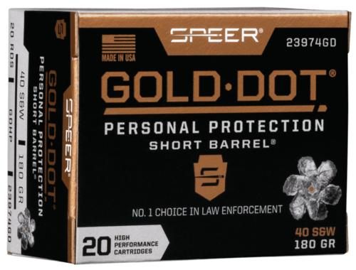 Speer 23974GD Gold Dot Personal Protection Short Barrel 40S W 180gr Hollow