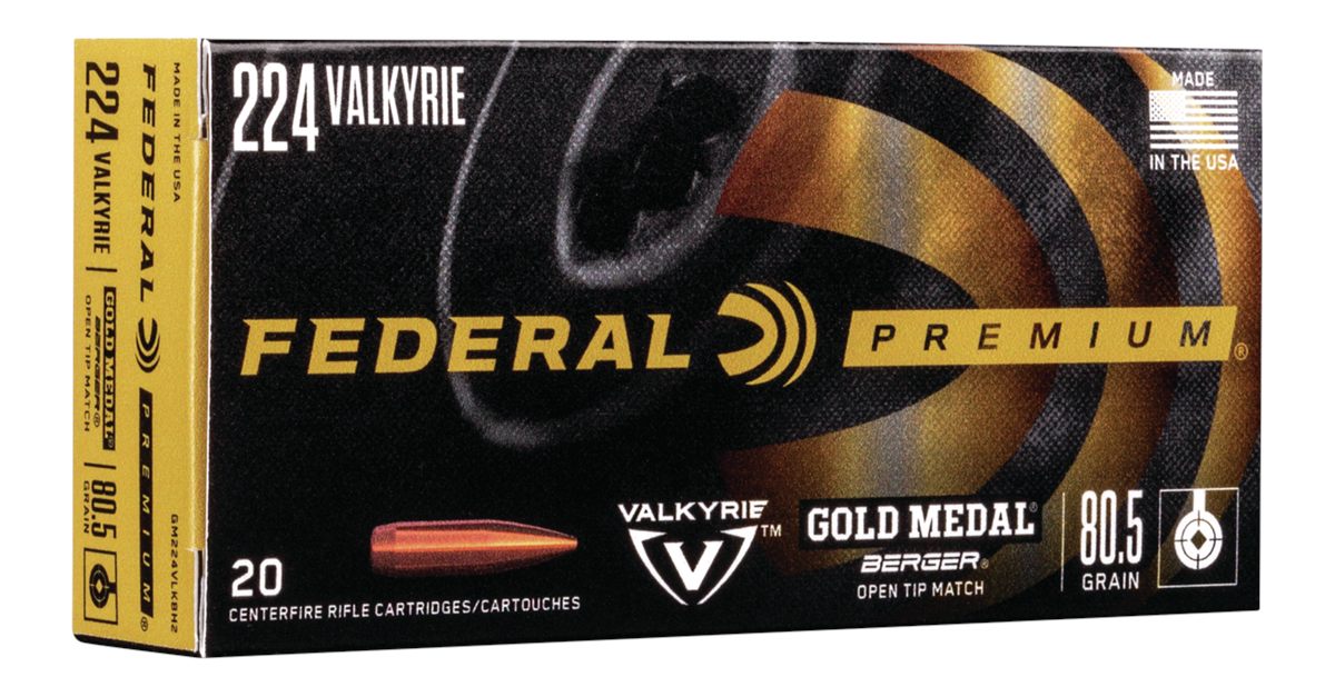 Federal GM224VLKBH2 Premium Gold Medal 224 Valkyrie 80.5gr Berger Open Tip