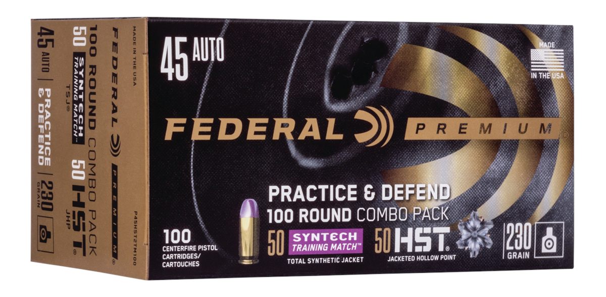 Federal Ammo P45HST2TM100 Premium Practice Defend 45ACP 230gr HST JHP/Synte