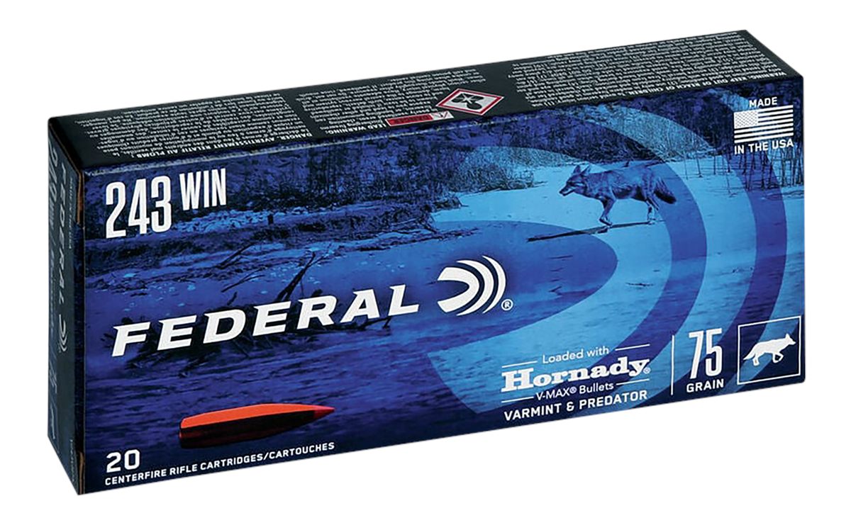 Federal V243VM75 Varmint Predator 243 Win 75gr Hornady V-Max 20 Per Box/10